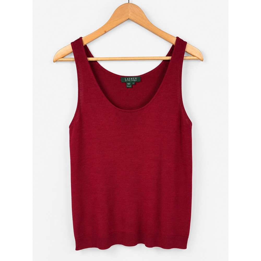 Lauren Ralph Lauren 100% Silk Knit Scoop Neck Tank Top Red 90s Minimalist Large